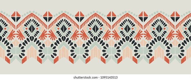 Ikat geometric folklore ornament. Tribal ethnic vector texture. Seamless striped  pattern in Aztec style. Figure tribal  embroidery. Indian, Scandinavian, Gypsy, Mexican, folk pattern. 