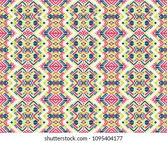 Ikat geometric folklore ornament. Tribal ethnic vector texture. Seamless striped  pattern in Aztec style. Figure tribal  embroidery. Indian, Scandinavian, Gypsy, Mexican, folk pattern. 