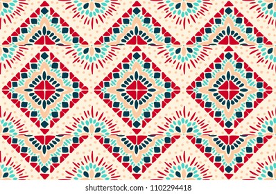 Ikat geometric folklore ornament. Tribal ethnic vector texture. Seamless striped pattern in Aztec style. Figure tribal embroidery. Indian, Scandinavian, Gypsy, Mexican, folk pattern. 