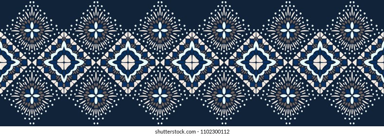 Ikat geometric folklore ornament. Tribal ethnic vector texture. Seamless striped pattern in Aztec style. Figure tribal embroidery. Indian, Scandinavian, Gypsy, Mexican, folk pattern. 