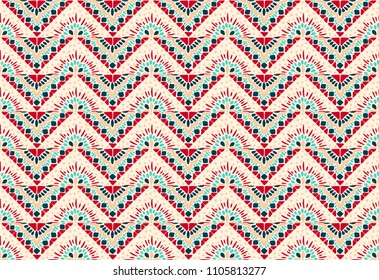 Ikat geometric folklore ornament. Tribal ethnic vector texture. Seamless striped pattern in Aztec style. Figure tribal embroidery. Indian, Scandinavian, Gypsy, Mexican, folk pattern. 