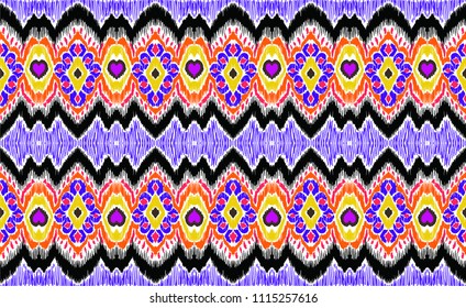 Ikat geometric folklore ornament. Tribal ethnic vector texture. Seamless striped pattern in Aztec style. Figure tribal embroidery. Indian, Scandinavian, Gypsy, Mexican, folk pattern.