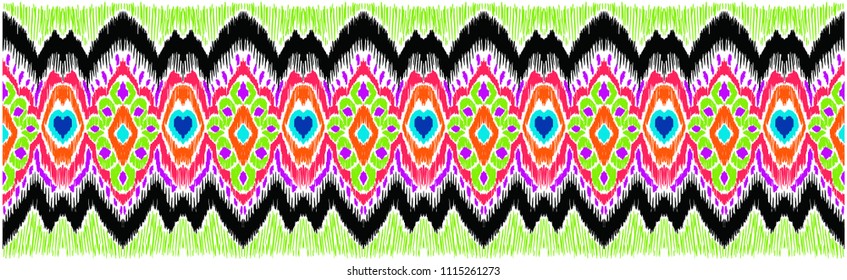 Ikat geometric folklore ornament. Tribal ethnic vector texture. Seamless striped pattern in Aztec style. Figure tribal embroidery. Indian, Scandinavian, Gypsy, Mexican, folk pattern.