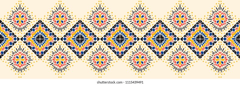 Ikat geometric folklore ornament. Tribal ethnic vector texture. Seamless striped pattern in Aztec style. Figure tribal embroidery. Indian, Scandinavian, Gypsy, Mexican, folk pattern. 