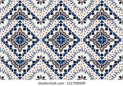 Ikat geometric folklore ornament. Tribal ethnic vector texture. Seamless striped pattern in Aztec style. Figure tribal embroidery. Indian, Scandinavian, Gypsy, Mexican, folk pattern. 