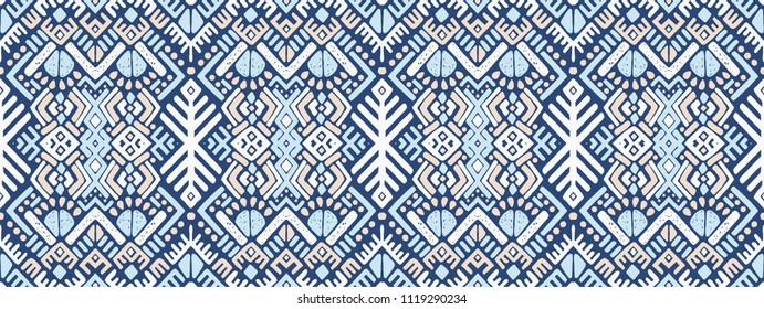 Ikat geometric folklore ornament. Tribal ethnic vector texture. Seamless striped  pattern in Aztec style. Figure tribal  embroidery. Indian, Scandinavian, Gypsy, Mexican, folk pattern. 