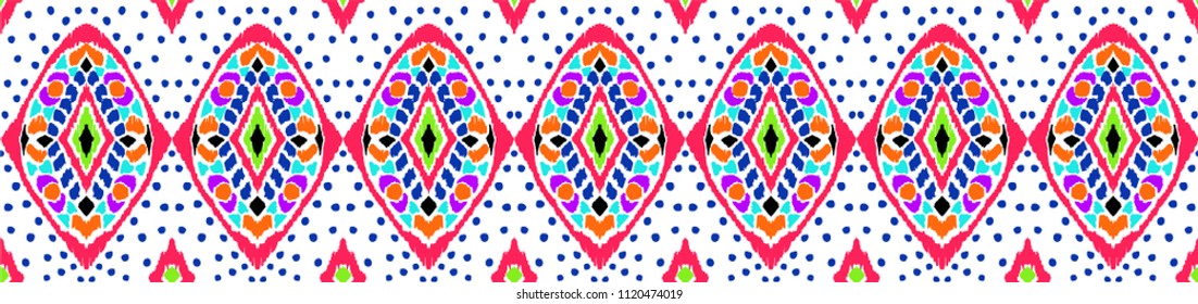 Ikat geometric folklore ornament. Tribal ethnic vector texture. Seamless striped pattern in Aztec style. Figure tribal embroidery. Indian, Scandinavian, Gypsy, Mexican, folk pattern. 