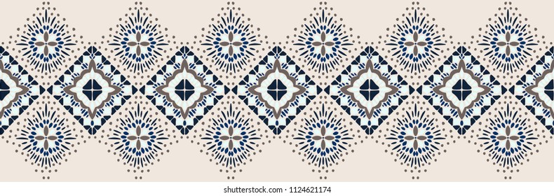 Ikat geometric folklore ornament. Tribal ethnic vector texture. Seamless striped pattern in Aztec style. Figure tribal embroidery. Indian, Scandinavian, Gypsy, Mexican, folk pattern. 