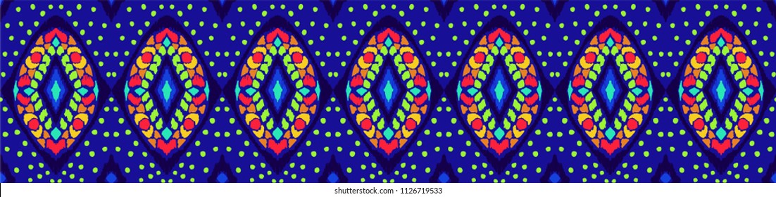 Ikat geometric folklore ornament. Tribal ethnic vector texture. Seamless striped pattern in Aztec style. Figure tribal embroidery. Indian, Scandinavian, Gypsy, Mexican, folk pattern. 