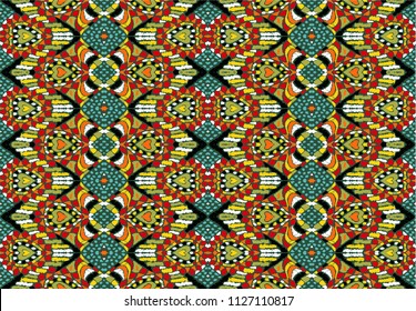 Ikat geometric folklore ornament. Tribal ethnic vector texture. Seamless striped pattern in Aztec style. Figure tribal embroidery. Indian, Scandinavian, Gypsy, Mexican, folk pattern. 