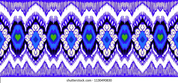 Ikat geometric folklore ornament. Tribal ethnic vector texture. Seamless striped pattern in Aztec style. Figure tribal embroidery. Indian, Scandinavian, Gypsy, Mexican, folk pattern.