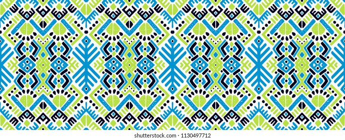 Ikat geometric folklore ornament. Tribal ethnic vector texture. Seamless striped  pattern in Aztec style. Figure tribal  embroidery. Indian, Scandinavian, Gypsy, Mexican, folk pattern. 