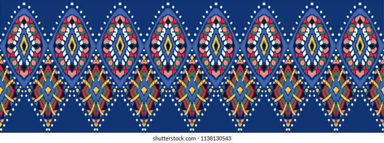 Ikat geometric folklore ornament. Tribal ethnic vector texture. Seamless striped pattern in Aztec style. Figure tribal embroidery. Indian, Scandinavian, Gypsy, Mexican, folk pattern. 