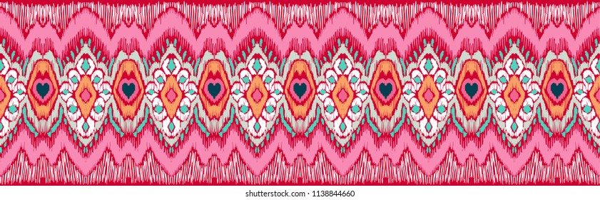 Ikat geometric folklore ornament. Tribal ethnic vector texture. Seamless striped pattern in Aztec style. Figure tribal embroidery. Indian, Scandinavian, Gypsy, Mexican, folk pattern.