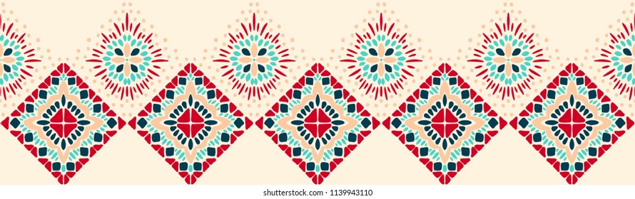 Ikat geometric folklore ornament. Tribal ethnic vector texture. Seamless striped pattern in Aztec style. Figure tribal embroidery. Indian, Scandinavian, Gypsy, Mexican, folk pattern. 