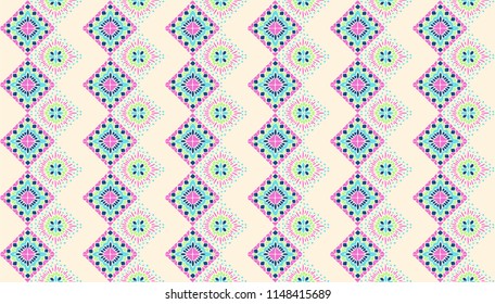 Ikat geometric folklore ornament. Tribal ethnic vector texture. Seamless striped pattern in Aztec style. Figure tribal embroidery. Indian, Scandinavian, Gypsy, Mexican, folk pattern. 