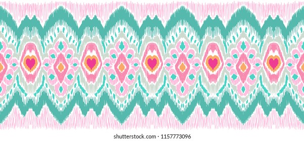Ikat geometric folklore ornament. Tribal ethnic vector texture. Seamless striped pattern in Aztec style. Figure tribal embroidery. Indian, Scandinavian, Gypsy, Mexican, folk pattern.