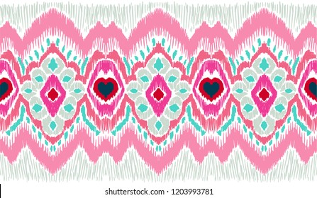 Ikat geometric folklore ornament. Tribal ethnic vector texture. Seamless striped pattern in Aztec style. Figure tribal embroidery. Indian, Scandinavian, Gypsy, Mexican, folk pattern.