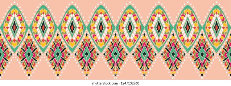 Ikat geometric folklore ornament. Tribal ethnic vector texture. Seamless striped pattern in Aztec style. Figure tribal embroidery. Indian, Scandinavian, Gypsy, Mexican, folk pattern. 
