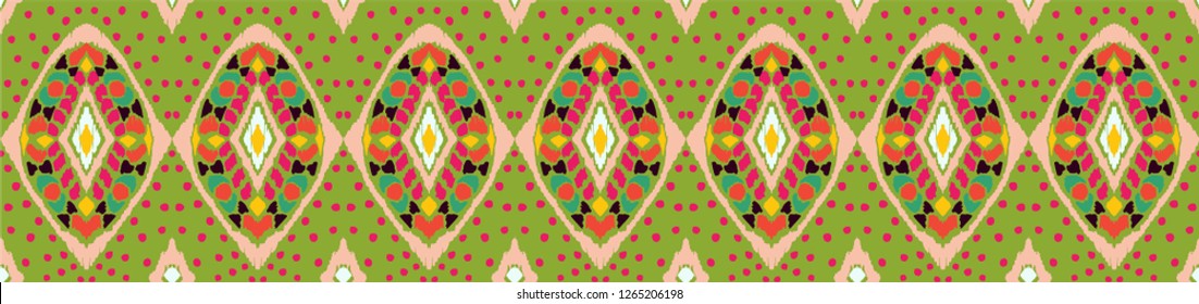 Ikat geometric folklore ornament. Tribal ethnic vector texture. Seamless striped pattern in Aztec style. Figure tribal embroidery. Indian, Scandinavian, Gypsy, Mexican, folk pattern. 