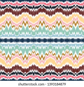 Ikat geometric folklore ornament. Tribal ethnic vector texture. Seamless striped pattern in Aztec style. Folk embroidery. Indian, Scandinavian, Gypsy, Mexican, African rug. 