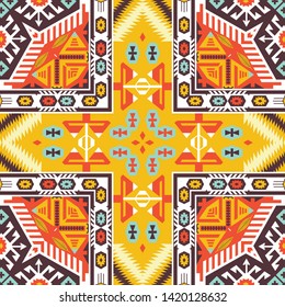 Ikat geometric folklore ornament. Tribal ethnic vector texture. Seamless striped pattern in Aztec style. Figure tribal embroidery. Indian, Scandinavian, Gypsy, Mexican, folk pattern