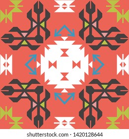 Ikat geometric folklore ornament. Tribal ethnic vector texture. Seamless striped pattern in Aztec style. Figure tribal embroidery. Indian, Scandinavian, Gypsy, Mexican, folk pattern