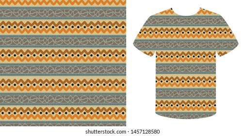 Ikat geometric folklore ornament. Tribal ethnic vector texture. Seamless striped pattern in Aztec style. Figure tribal embroidery. Indian, Scandinavian, Gypsy, Mexican, folk pattern.Tshirt design