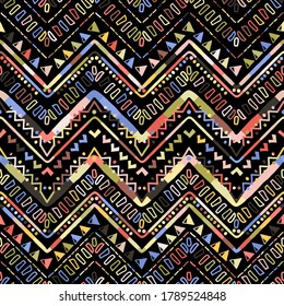 Ikat geometric folklore ornament. Tribal ethnic vector texture. Seamless scandinavian striped pattern in Aztec style. Figure tribal embroidery. Indian, Scandinavian, Gypsy, Mexican, folk pattern.