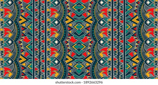 Ikat geometric folklore ornament. Tribal ethnic vector texture. Seamless striped pattern in Aztec style. Figure tribal embroidery. Indian, Scandinavian, Gypsy, Mexican, folk pattern.