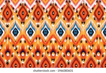 Ornamento de folclore geométrico Ikat. Textura vectorial étnica tribal. Patrón de rayas sin foco al estilo azteca. Figura bordado tribal. Indio, escandinavo, Gyp sy, mexicano, folk patrón, Kente Cloth.