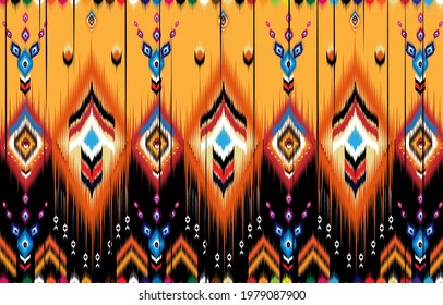 Ikat geometric folklore ornament. Tribal ethnic vector texture. Seamless striped pattern in Aztec style. Figure tribal embroidery.