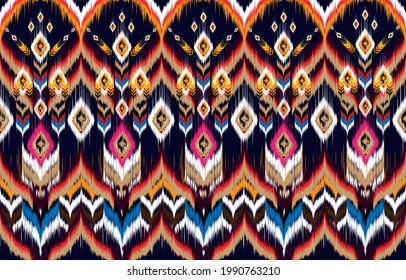 Ikat geometric folklore ornament. Tribal ethnic vector texture. Seamless striped pattern in Aztec style. Figure tribal embroidery. 