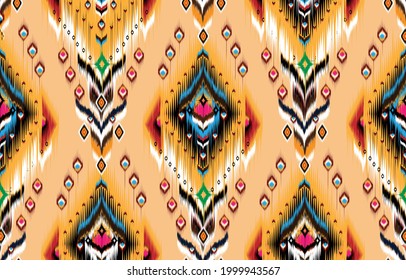 Ikat geometric folklore ornament. Tribal ethnic vector texture. Seamless striped pattern in Aztec style. Figure tribal embroidery. Indian, Scandinavian, Gyp sy, Mexican, folk pattern.ikat pattern