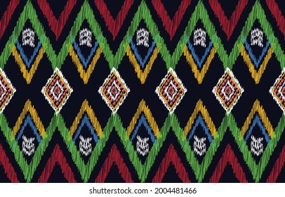 Ikat geometric folklore ornament. Tribal ethnic vector texture. Seamless striped pattern in Aztec style. Figure tribal embroidery. Indian, Scandinavian, Gyp sy, Mexican, folk pattern.ikat pattern