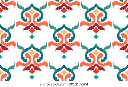 Ikat geometric folklore ornament tribal ethnic vector texture. Seamless striped pattern in Aztec style. Figure tribal embroidery. Indian, African, American, Scandinavian, gypsy, Mexican, folk pattern.