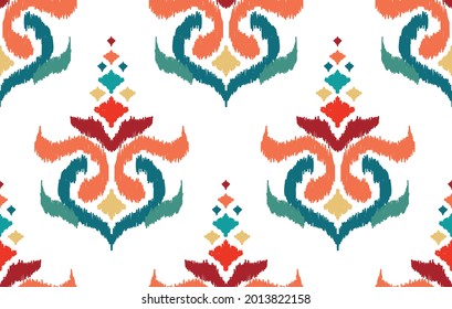 Ikat geometric folklore ornament tribal ethnic vector texture. Seamless striped pattern in Aztec style. Figure tribal embroidery. Indian, African, American, Scandinavian, gypsy, Mexican, folk pattern.