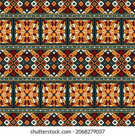 Ikat geometric folklore ornament. Tribal ethnic vector texture. Seamless striped  pattern in Aztec style. Figure tribal  embroidery. Indian, Scandinavian, Gypsy, Mexican, folk pattern. 