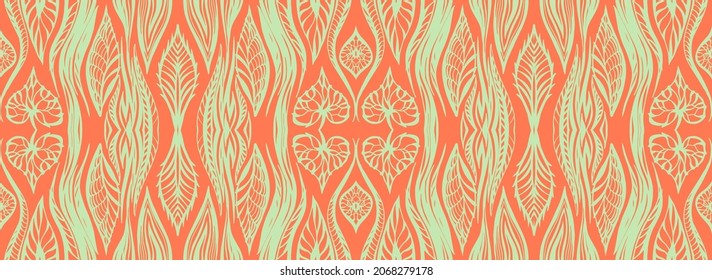 Ikat geometric folklore ornament. Tribal ethnic vector texture. Seamless striped  pattern in Aztec style. Figure tribal  embroidery. Indian, Scandinavian, Gypsy, Mexican, folk pattern. 