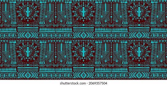 Ikat geometric folklore ornament. Tribal ethnic vector texture. Seamless striped pattern in Aztec style. Figure tribal embroidery. Indian, Scandinavian, Gypsy, Mexican, folk pattern.