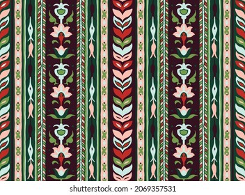 Ikat geometric folklore ornament. Tribal ethnic vector texture. Seamless striped pattern in Aztec style. Figure tribal embroidery. Indian, Scandinavian, Gypsy, Mexican, folk pattern.