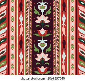 Ikat geometric folklore ornament. Tribal ethnic vector texture. Seamless striped pattern in Aztec style. Figure tribal embroidery. Indian, Scandinavian, Gypsy, Mexican, folk pattern.