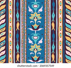Ikat geometric folklore ornament. Tribal ethnic vector texture. Seamless striped pattern in Aztec style. Figure tribal embroidery. Indian, Scandinavian, Gypsy, Mexican, folk pattern.