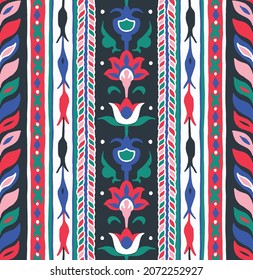 Ikat geometric folklore ornament. Tribal ethnic vector texture. Seamless striped  pattern in Aztec style. Figure tribal  embroidery. Indian, Scandinavian, Gypsy, Mexican, folk pattern. 
