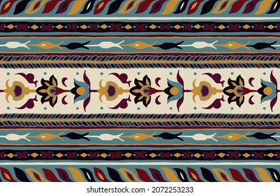 Ikat geometric folklore ornament. Tribal ethnic vector texture. Seamless striped  pattern in Aztec style. Figure tribal  embroidery. Indian, Scandinavian, Gypsy, Mexican, folk pattern. 