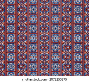 Ikat geometric folklore ornament. Tribal ethnic vector texture. Seamless striped  pattern in Aztec style. Figure tribal  embroidery. Indian, Scandinavian, Gypsy, Mexican, folk pattern. 