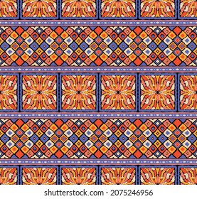Ikat geometric folklore ornament. Tribal ethnic vector texture. Seamless striped pattern in Aztec style. Figure tribal embroidery. Indian, Scandinavian, Gypsy, Mexican, folk pattern.