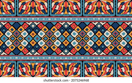 Ikat geometric folklore ornament. Tribal ethnic vector texture. Seamless striped pattern in Aztec style. Figure tribal embroidery. Indian, Scandinavian, Gypsy, Mexican, folk pattern.