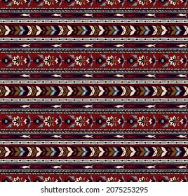 Ikat geometric folklore ornament. Tribal ethnic vector texture. Seamless striped pattern in Aztec style. Figure tribal embroidery. Indian, Scandinavian, Gypsy, Mexican, folk pattern.