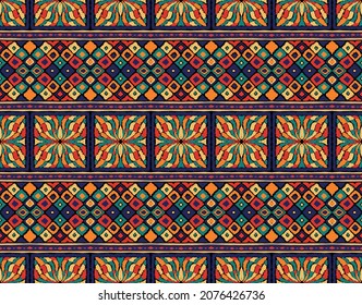 Ikat geometric folklore ornament. Tribal ethnic vector texture. Seamless striped pattern in Aztec style. Figure tribal embroidery. Indian, Scandinavian, Gypsy, Mexican, folk pattern.